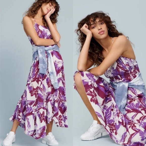 NEW Free People Heat Wave Tropical Printed Maxi Slip Dress, Purple Red Combo - S - Picture 2 of 11